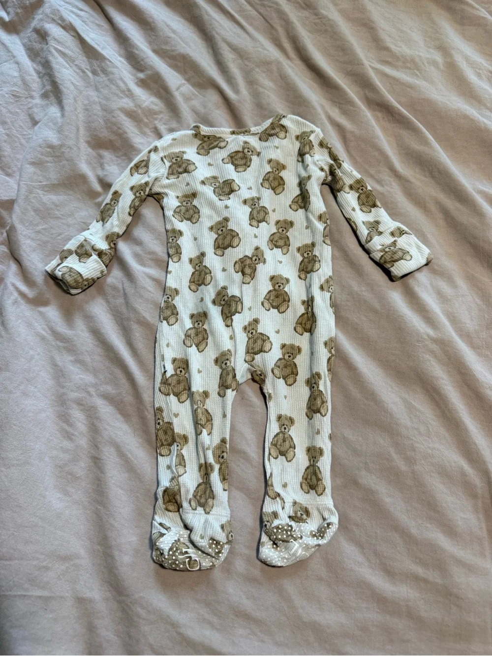 Beary Sweet Bamboo Waffle Zipper Footie